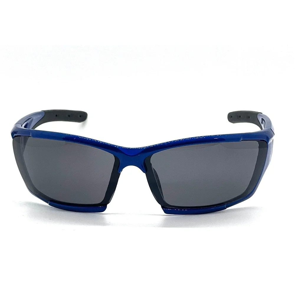 Mens Blue Sport Wrap Sunglasses Metallic Frame Dark Lens Athletic Cycling Shades